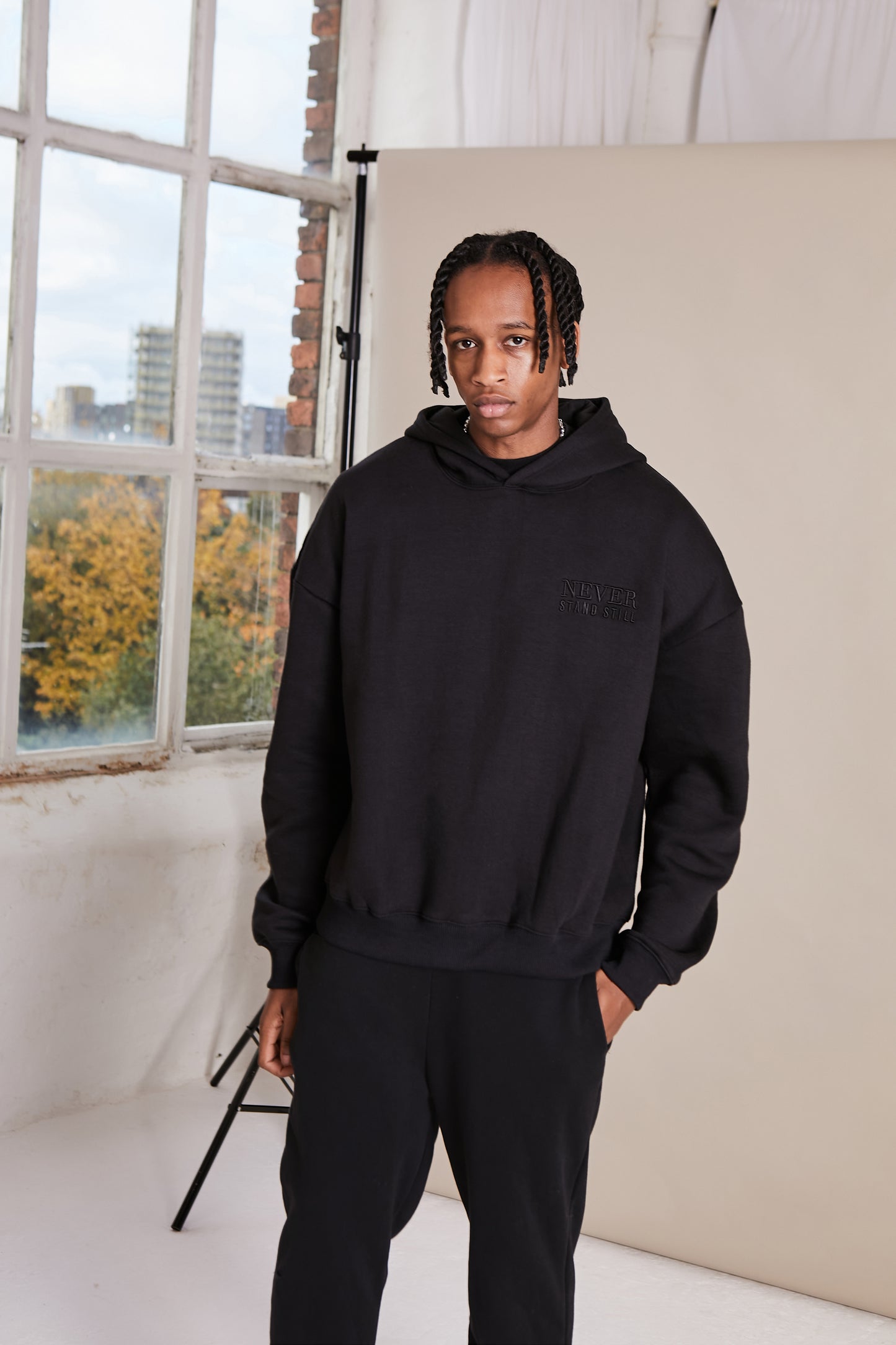 Black Oversized Embroidered Back Unisex Hoodie