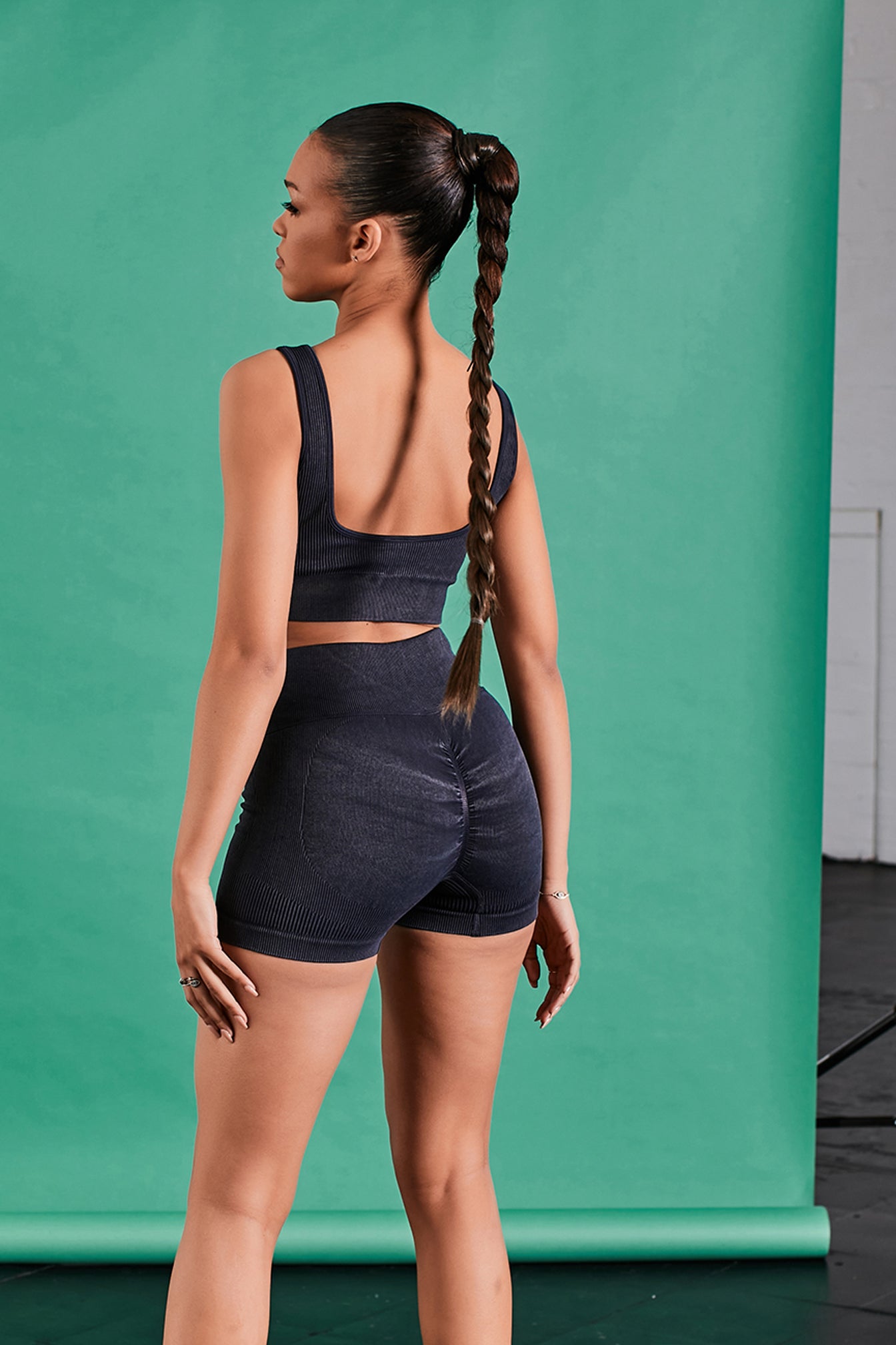Charcoal Blue Acid Wash Seamless Ruched Bum Shorts