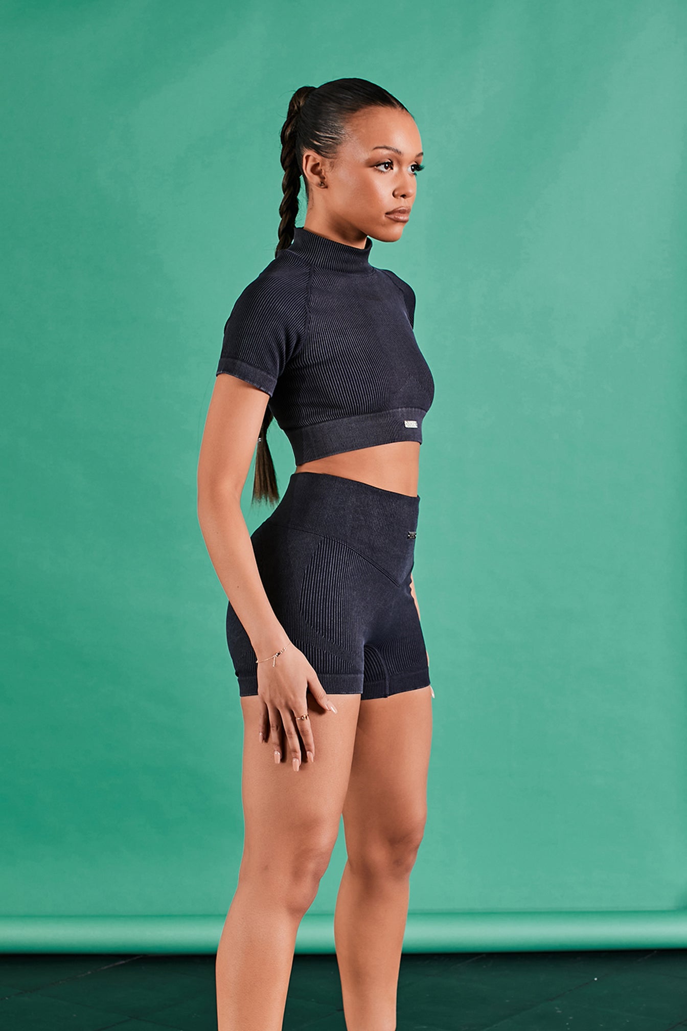 Charcoal Blue Acid Wash Seamless Ruched Bum Shorts
