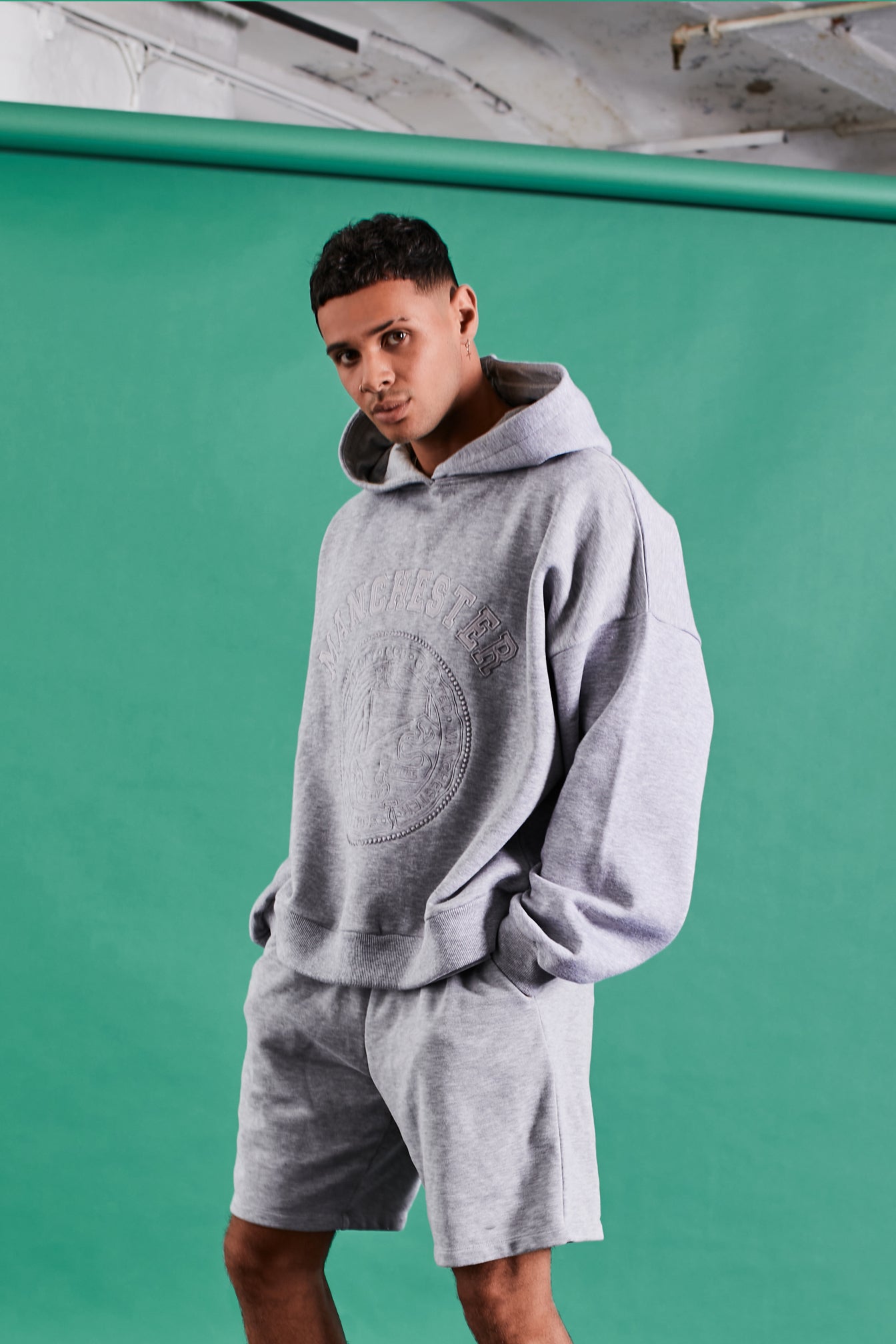Grey Marl Embroidered Manchester Oversized Unisex Hoodie