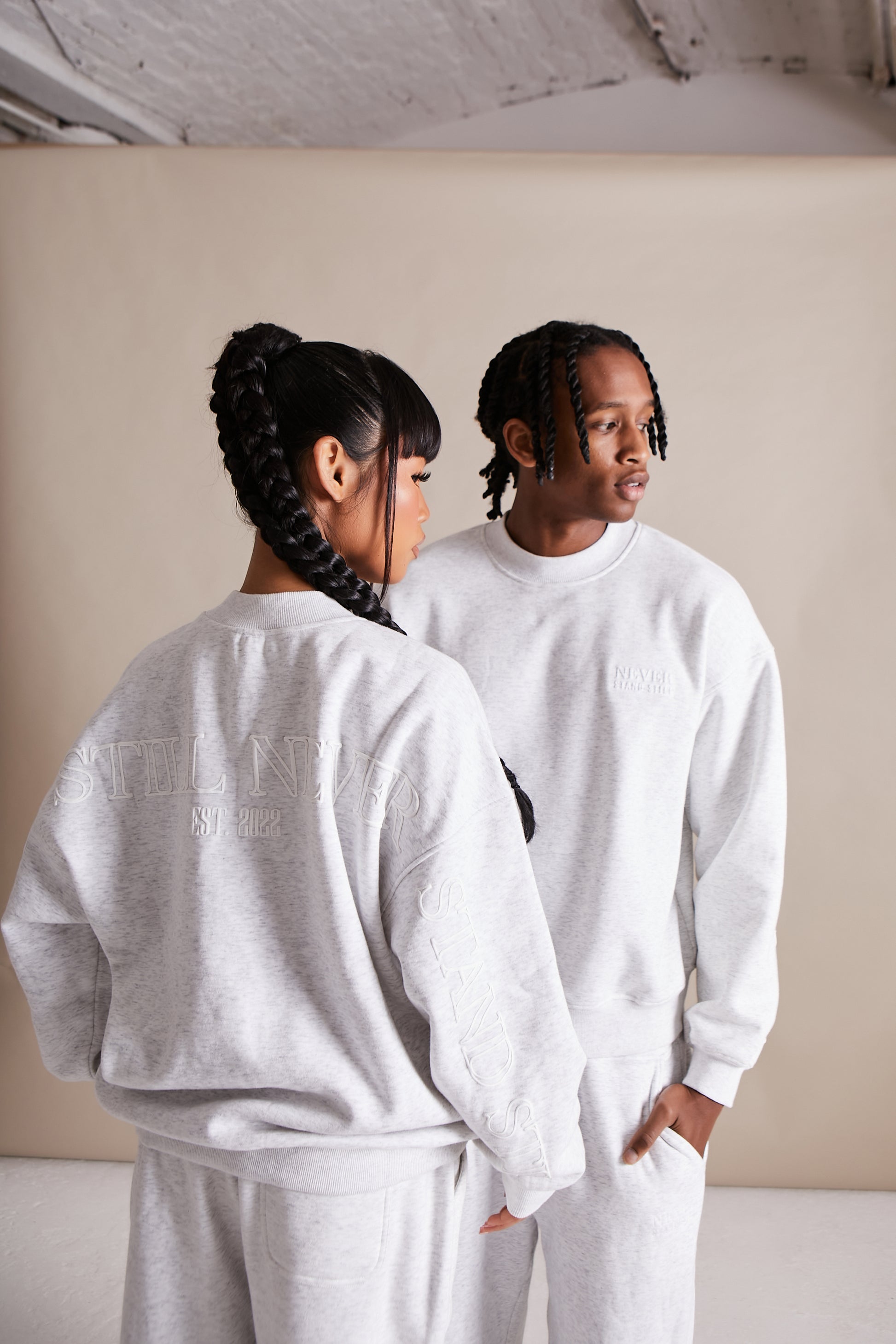 Grey Marl Oversized Puff Print Unisex Sweater – Never Stand Still