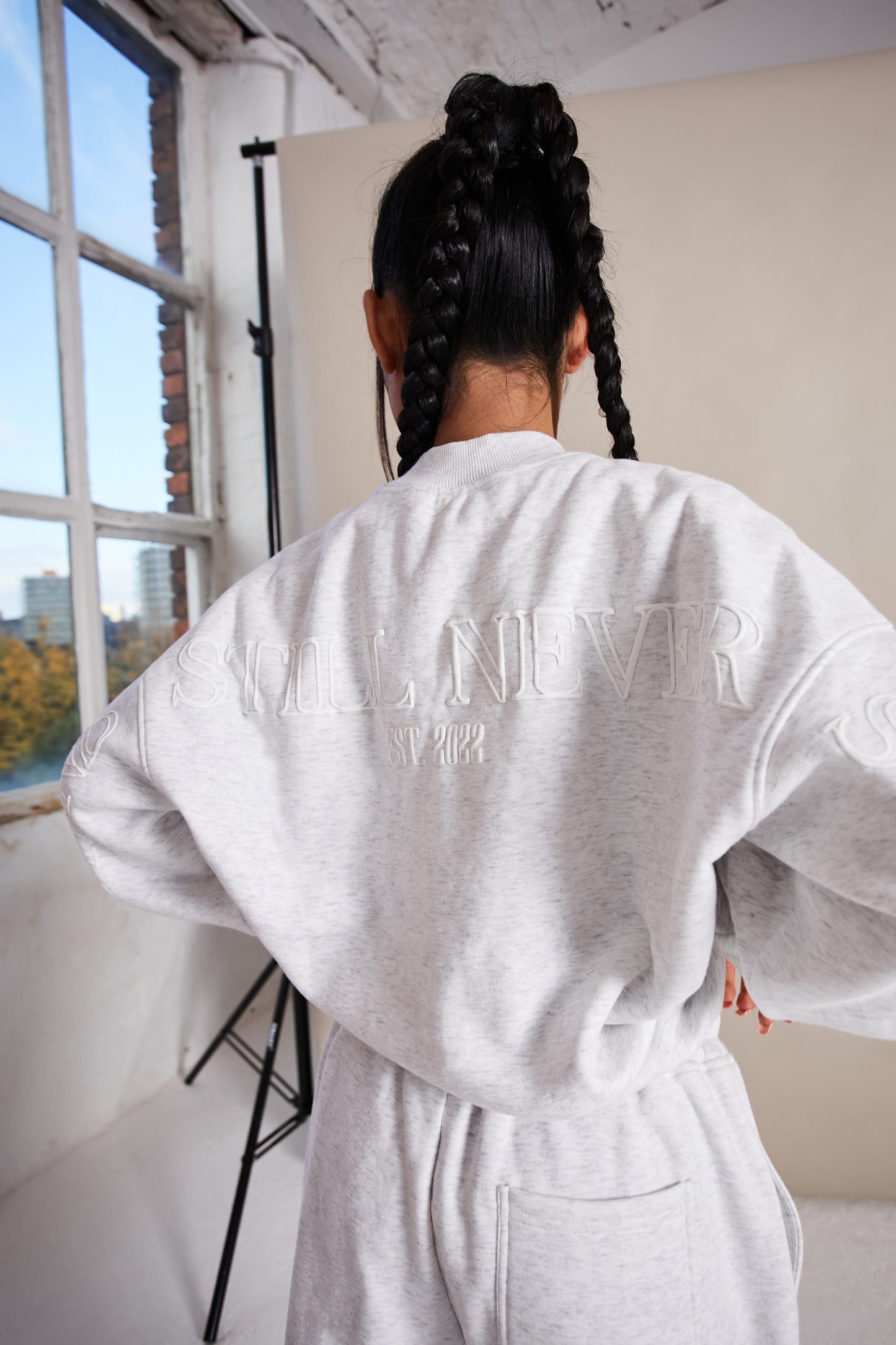 Grey Marl Oversized Printed Back Unisex Sweater