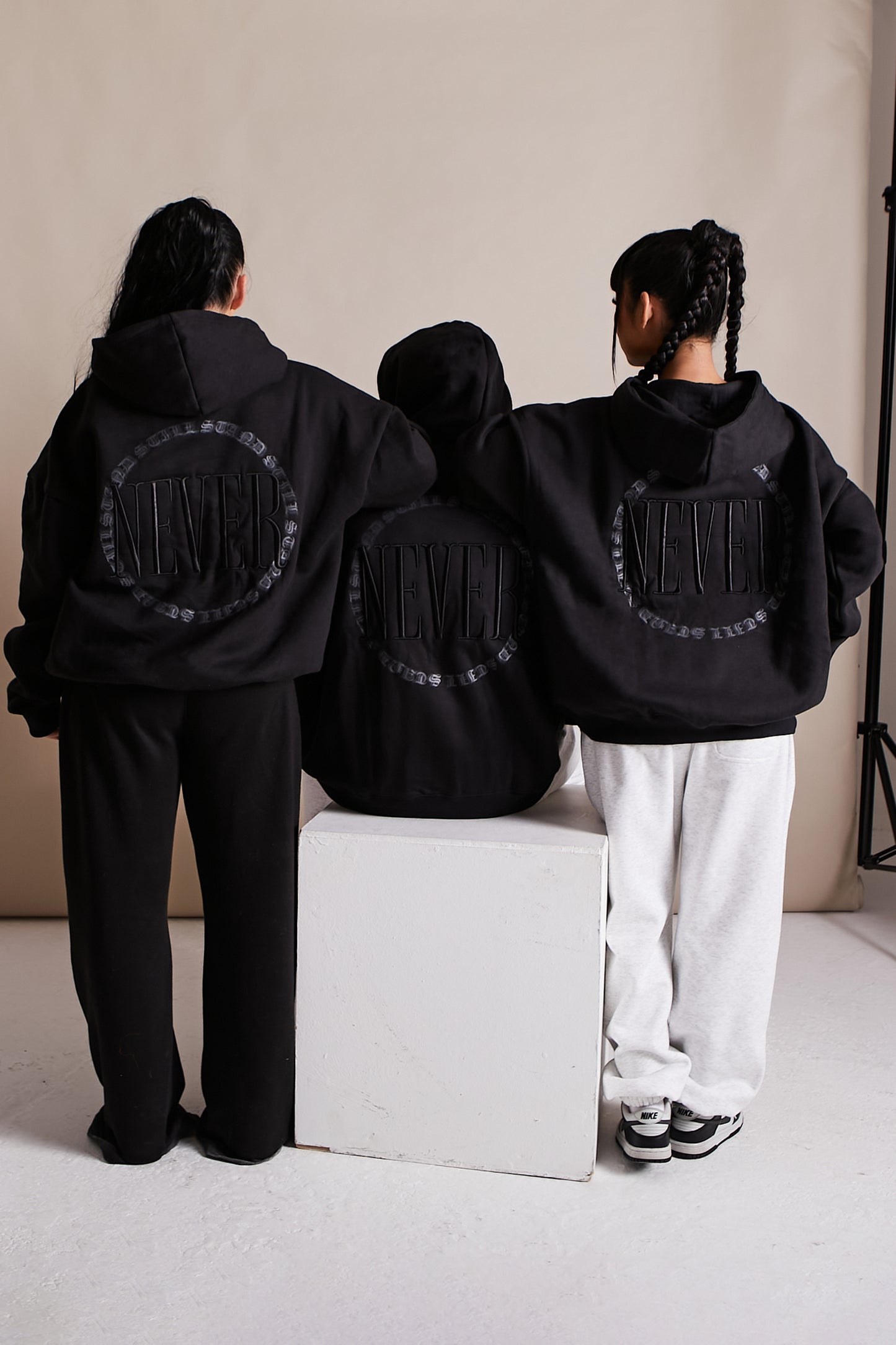 Black Oversized Embroidered Back Unisex Hoodie