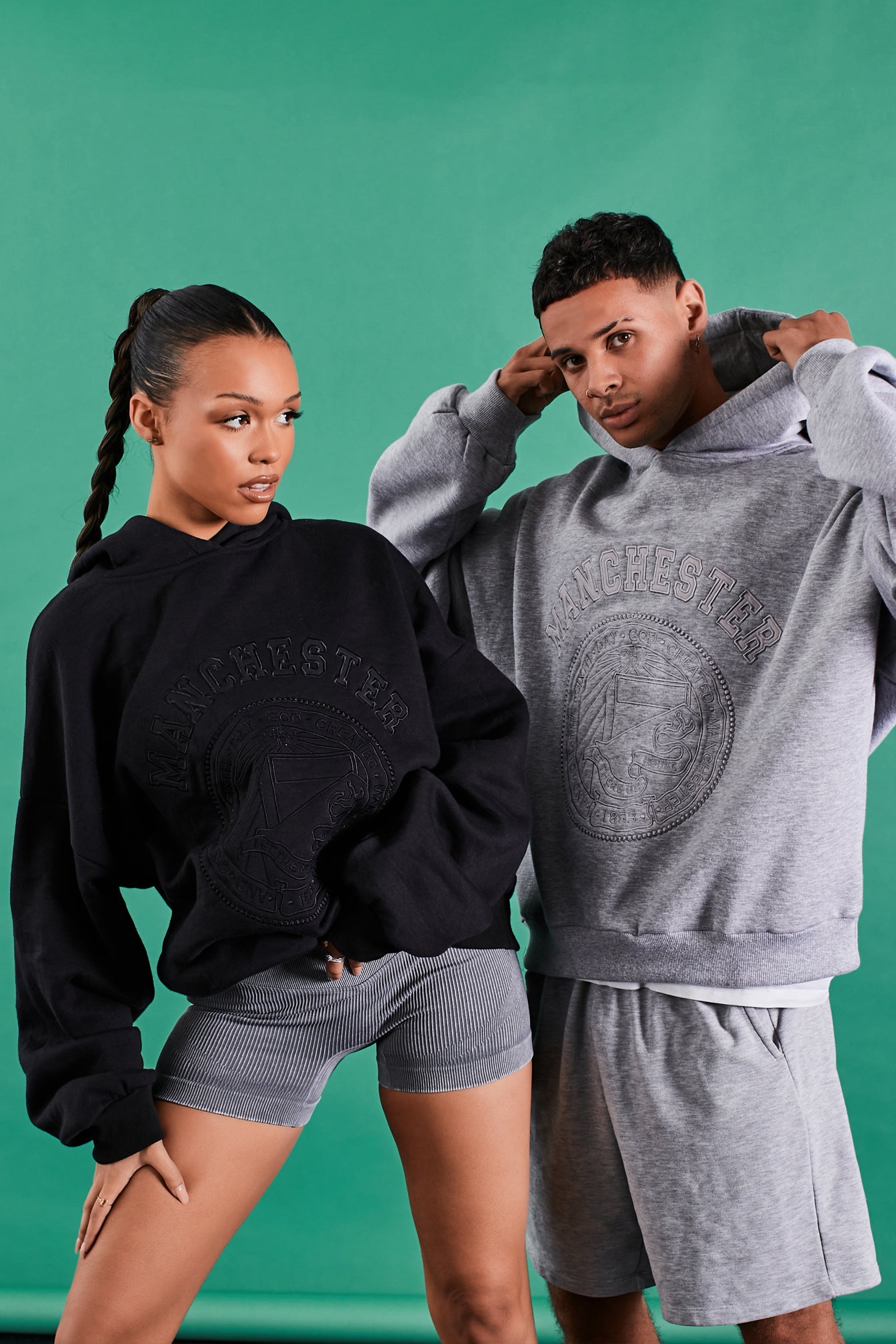 Black Embroidered Manchester Oversized Unisex Hoodie