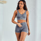 Grey Acid Wash Seamless Padded Sports Bra for Women