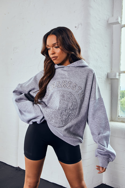 Grey Marl Embroidered Manchester Oversized Unisex Hoodie